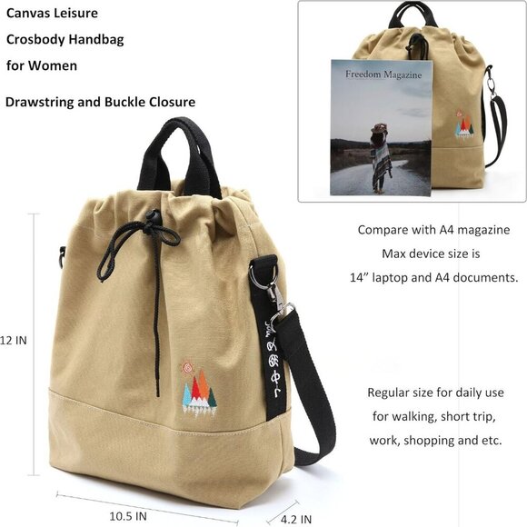 Women Canvas Tote Handbags Casual Shoulder Work Bag Crossbody Bag with Sunshine - Picture 5 of 7